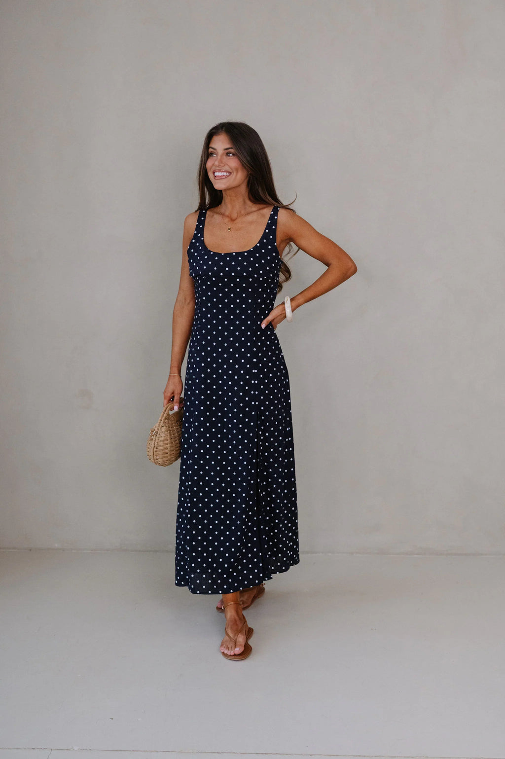 Rory Scoop Neck Midi Dress-Navy