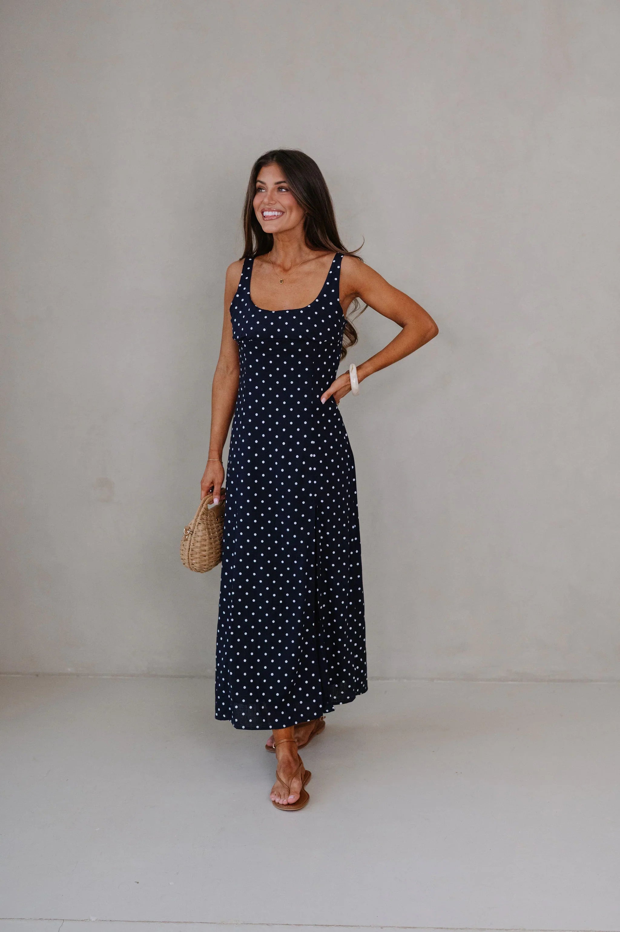 Rory Scoop Neck Midi Dress-Navy