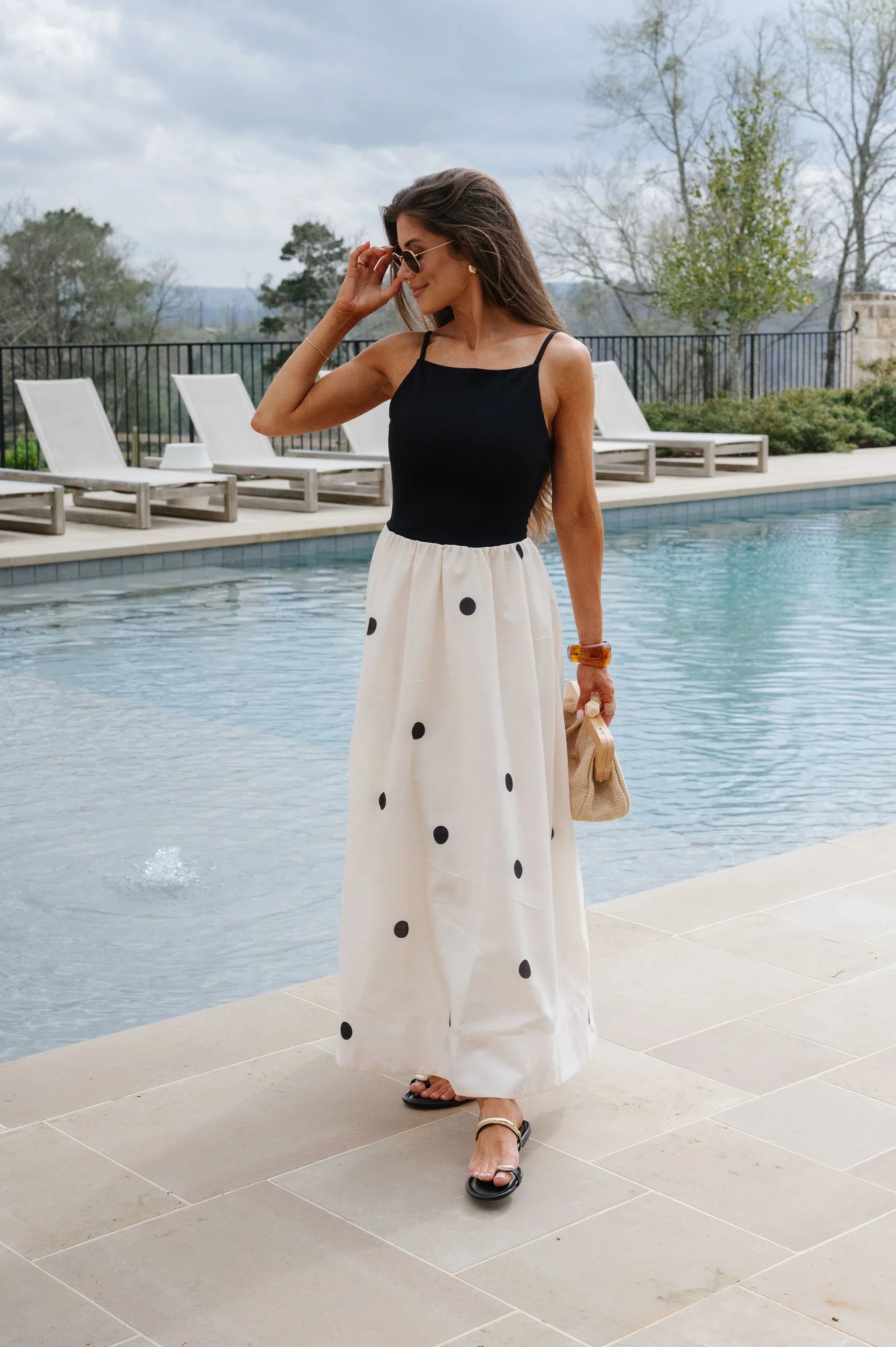Mila Polka Dot Maxi Dress-Black