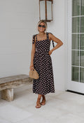 Serena Polka Dot Midi Dress-Brown