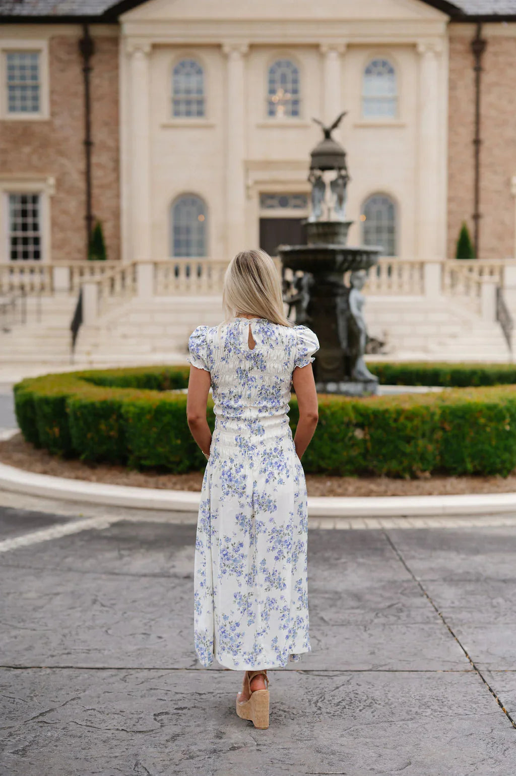 Laura Floral Midi Dress-Cream/Light Blue