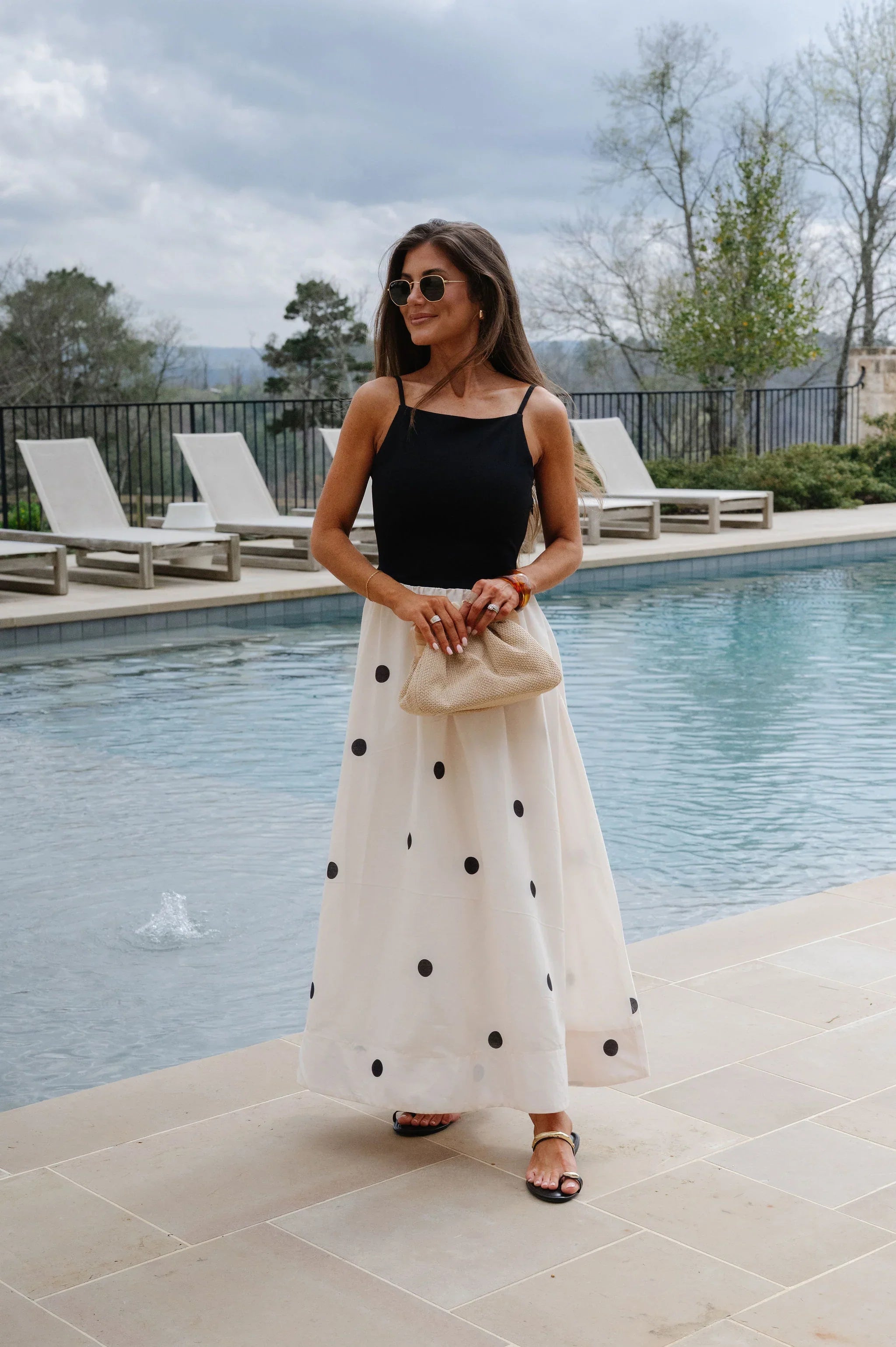 Mila Polka Dot Maxi Dress-Black
