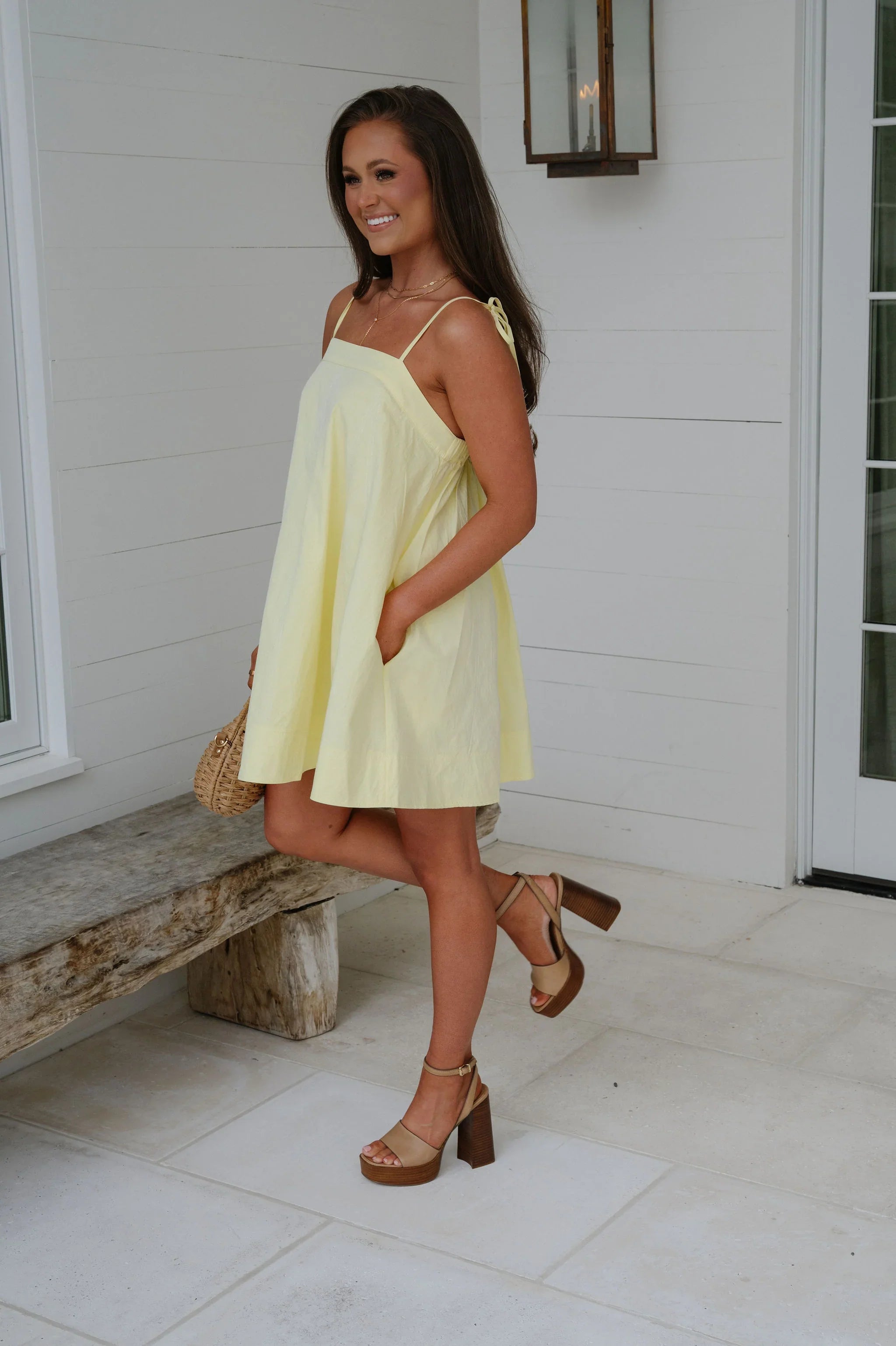 Ellis Contrast Stitch Mini Dress-Yellow