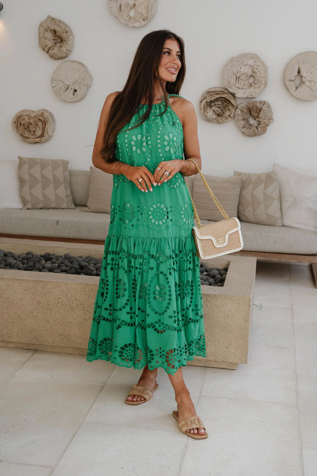 Elegant Eyelet Maxi Dress-Kelly Green