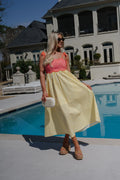 Striped Two Toned Midi Dress-Lemon/Orange