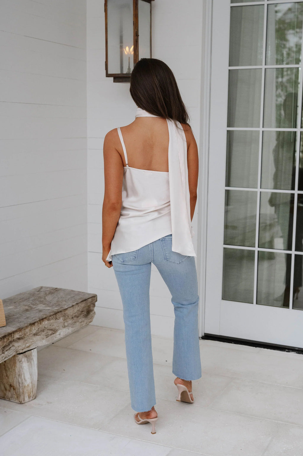 Satin Scarf Neck Top-Champgane