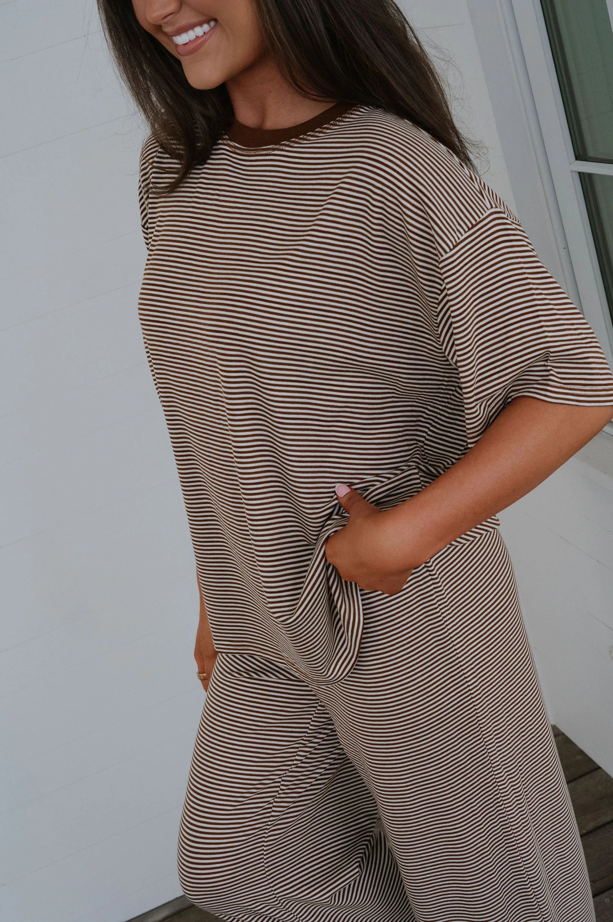 Garrison Striped Pants Set-Brown