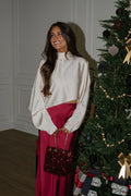Mock Neck Caftan Top-Champagne