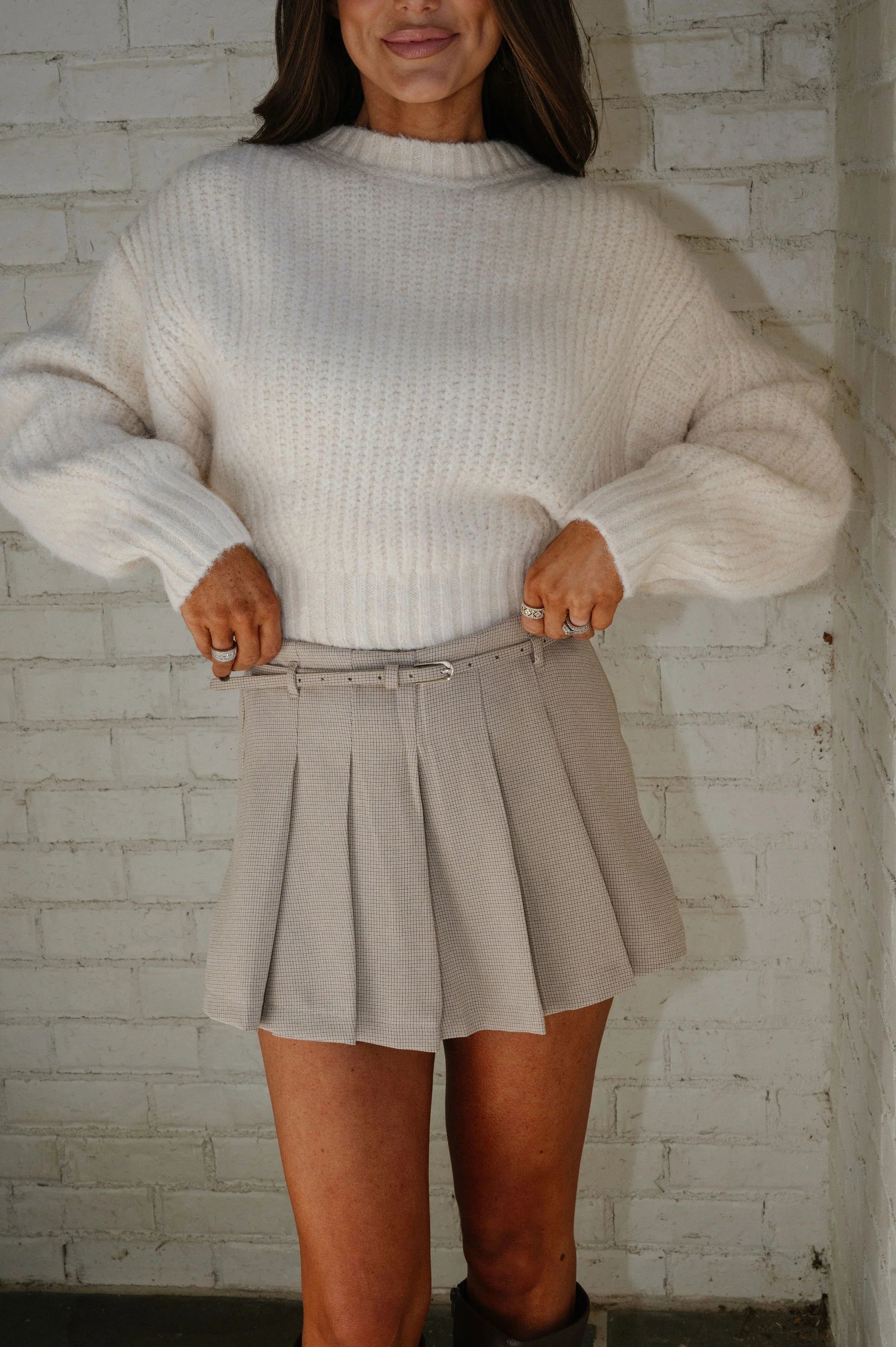 Rae Pleated Skort-Taupe