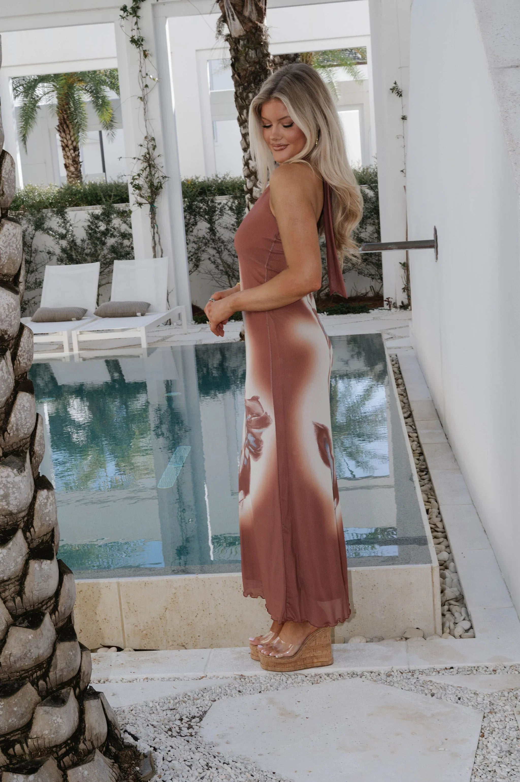 Ansley Maxi Halter Dress-Terracotta