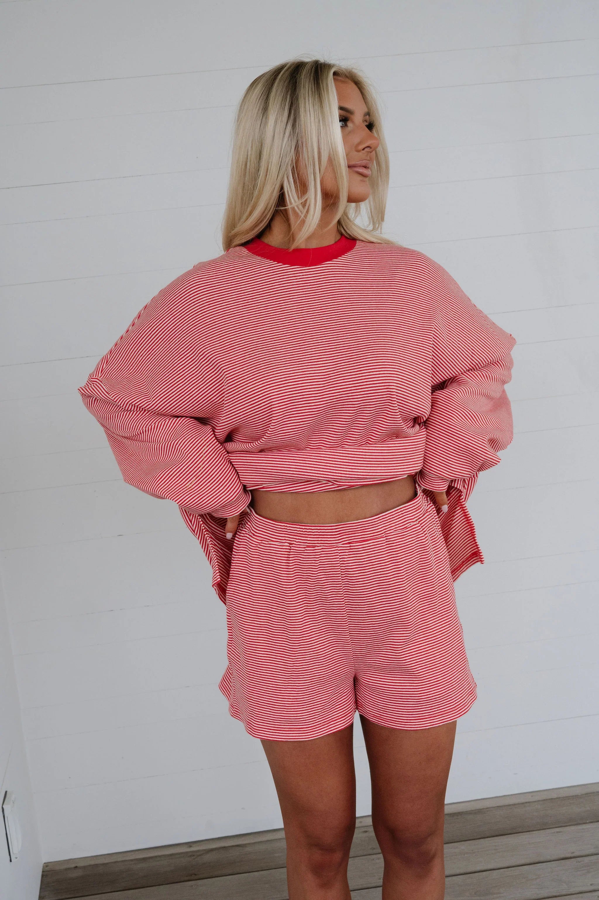 Arrington Striped Shorts-Red