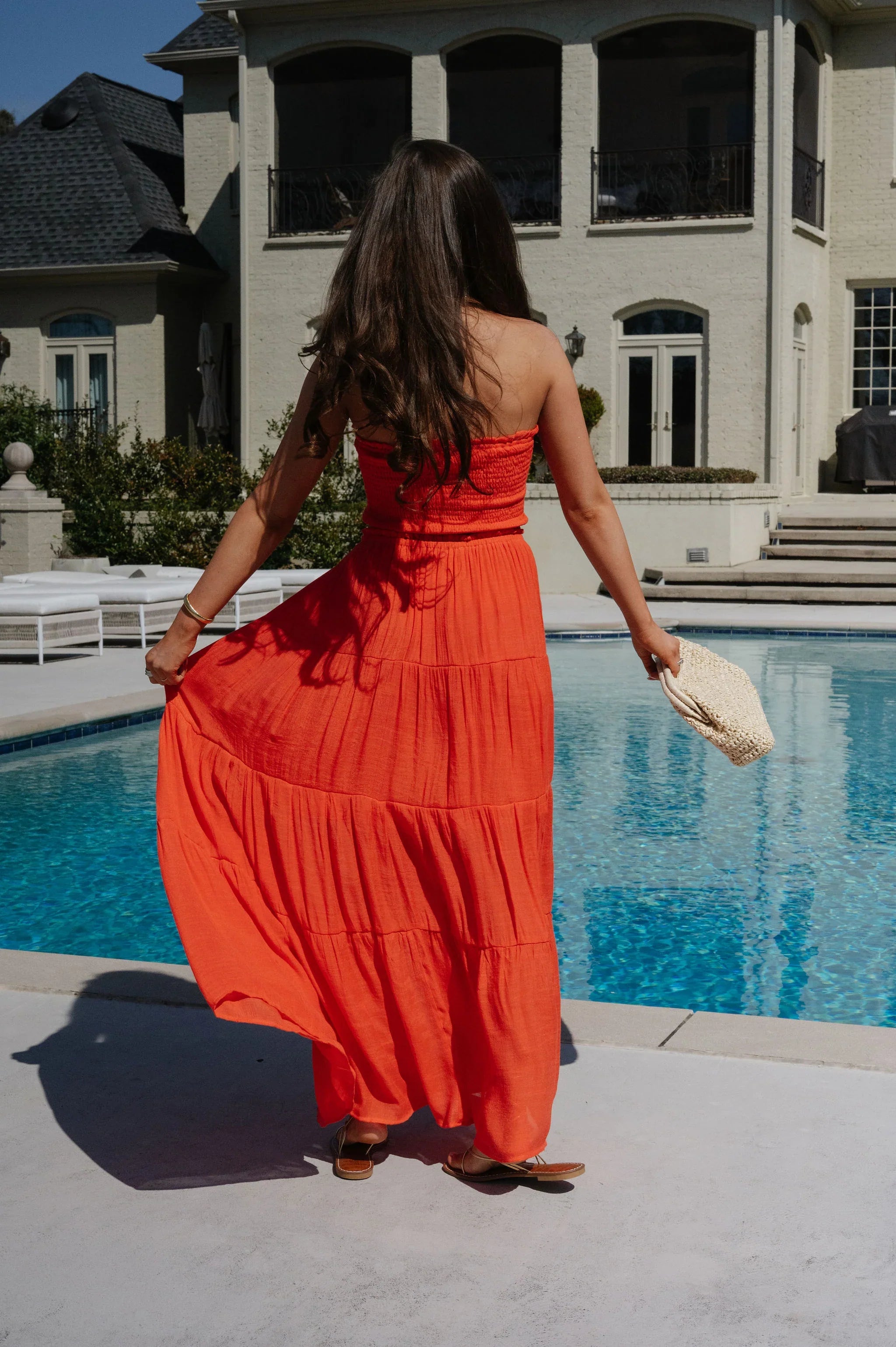 Jenni Tiered Skirt Set-Orange Red