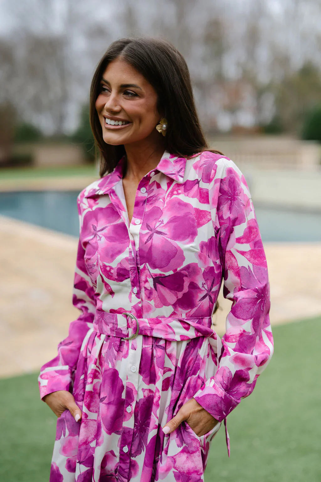 Isabella Floral Midi Dress-Ivory/Fuchsia