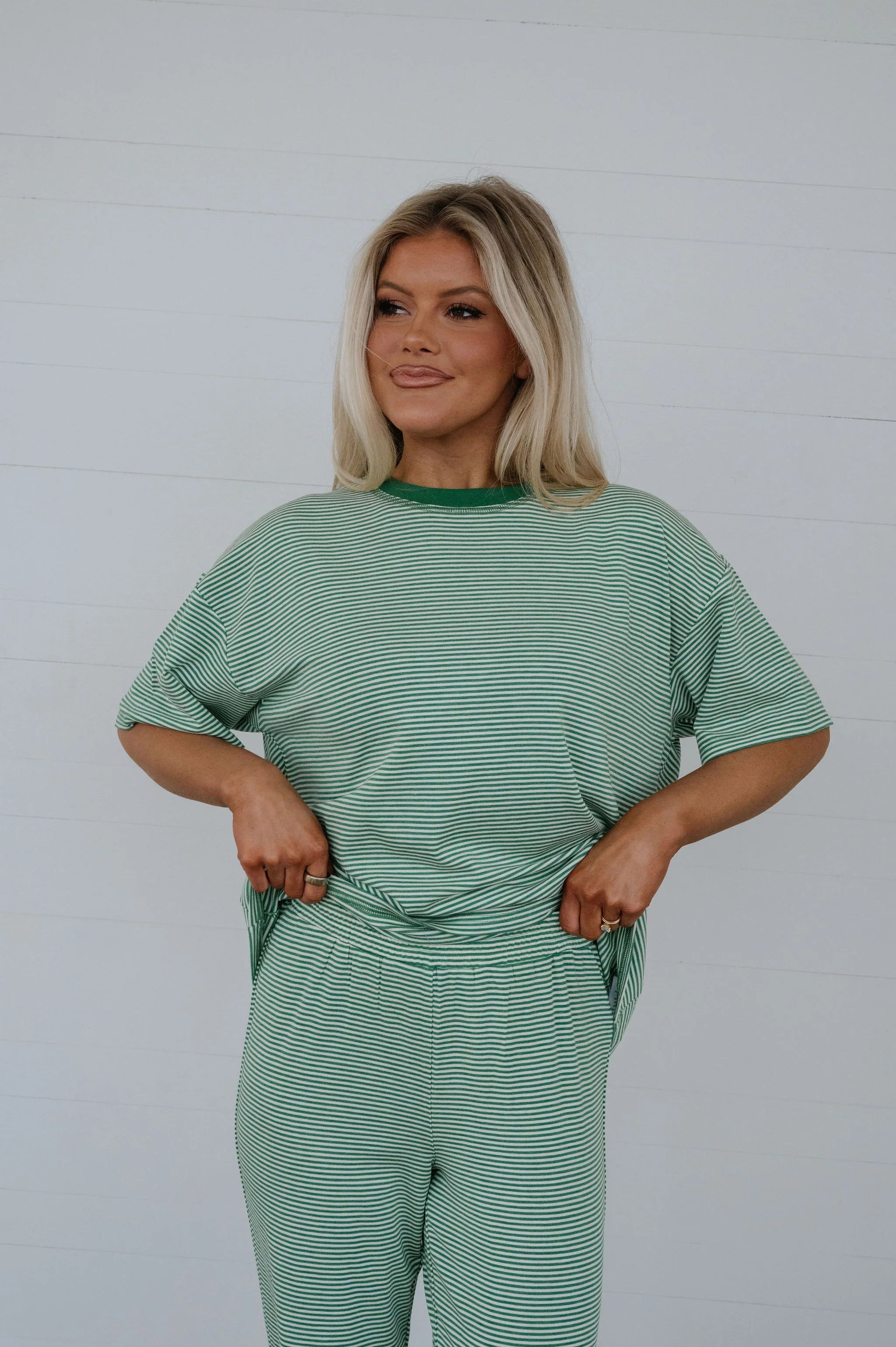 Garrison Striped Pants Set-Green