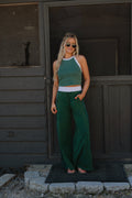Bloom High-Neck Crop Top-Forest