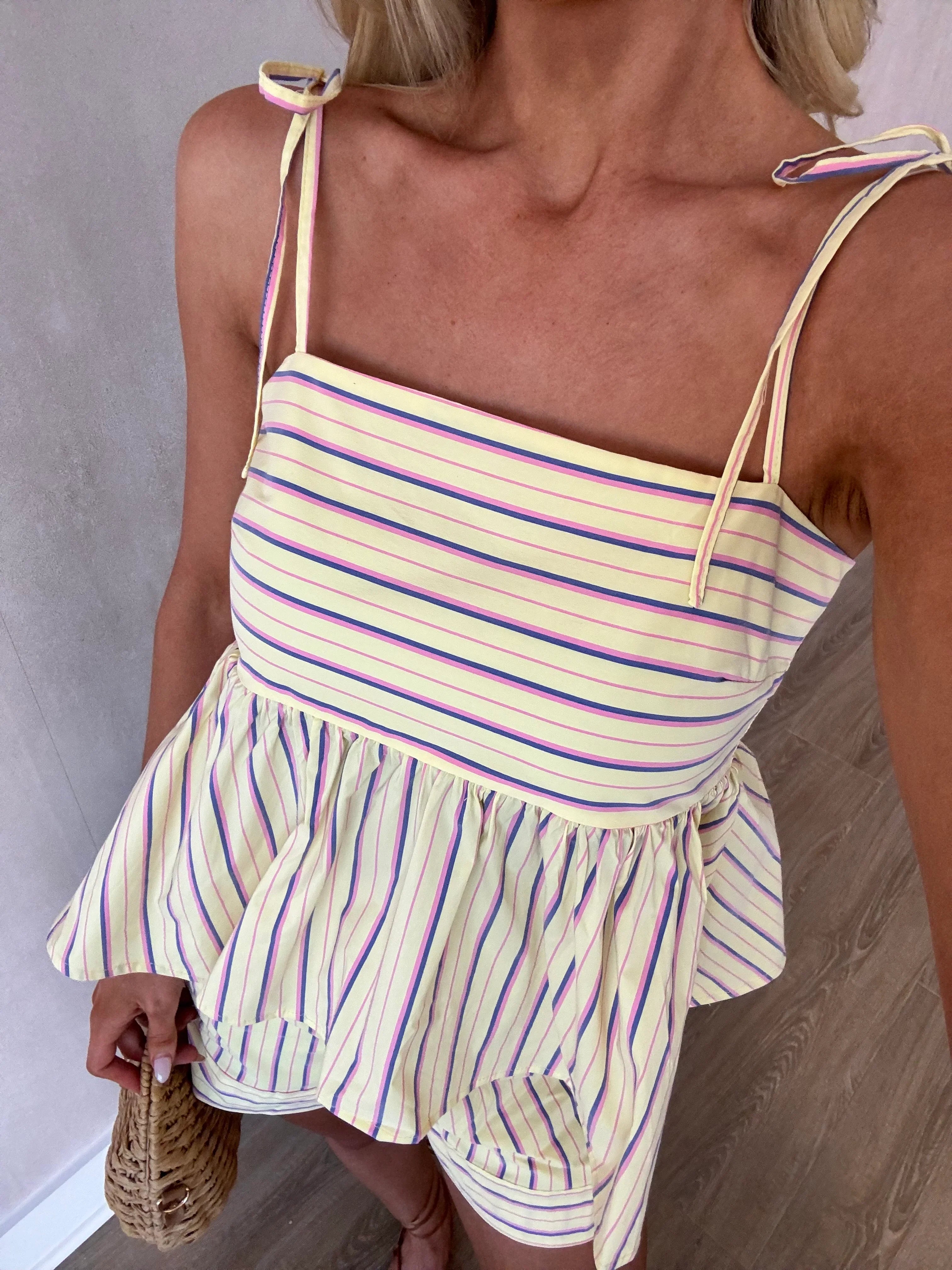Carlie Striped Shorts Set-Lemon