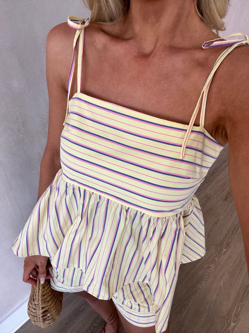 Carlie Striped Shorts Set-Lemon