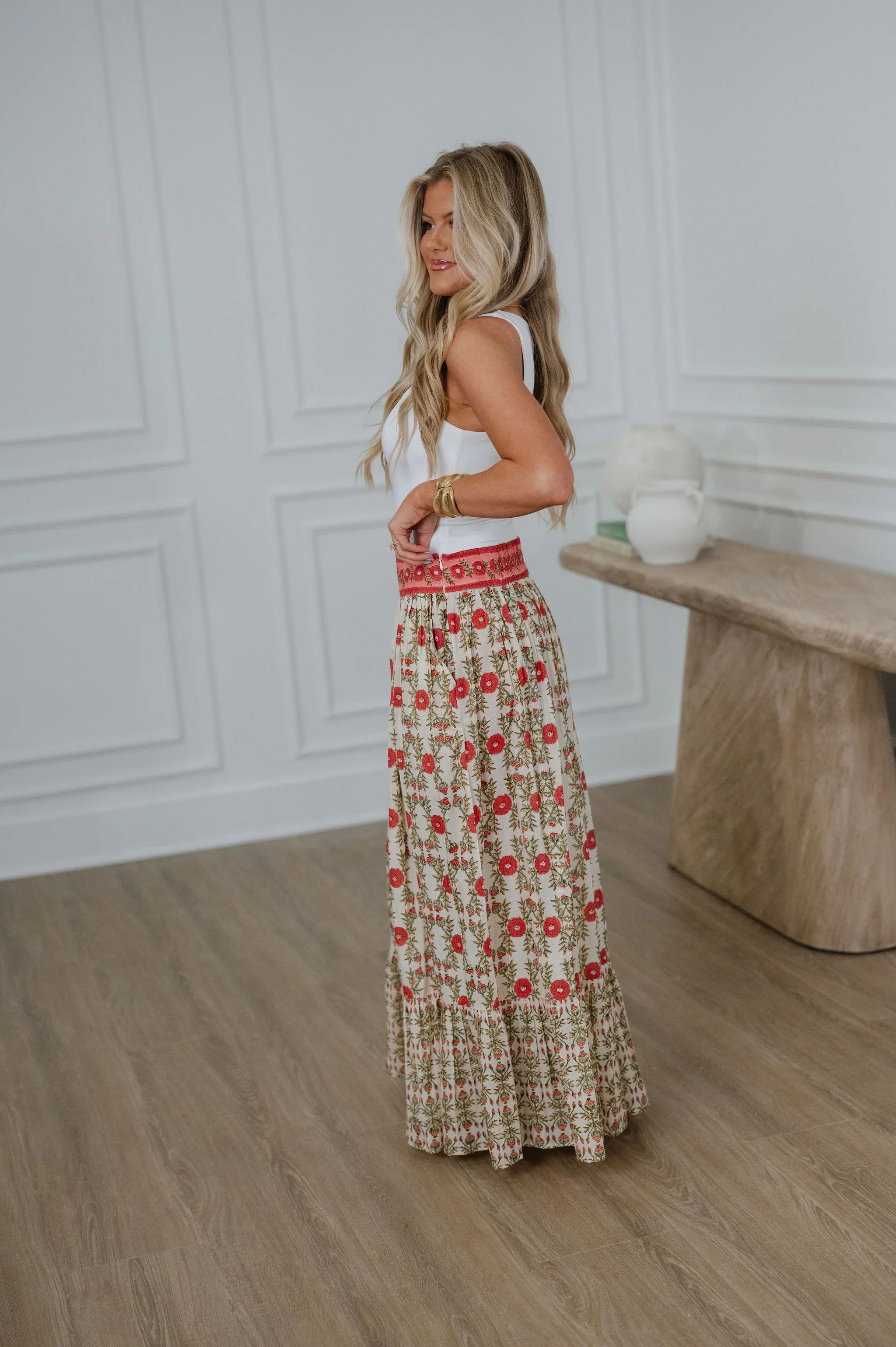 Patterson Floral Maxi Skirt-Cream Multi