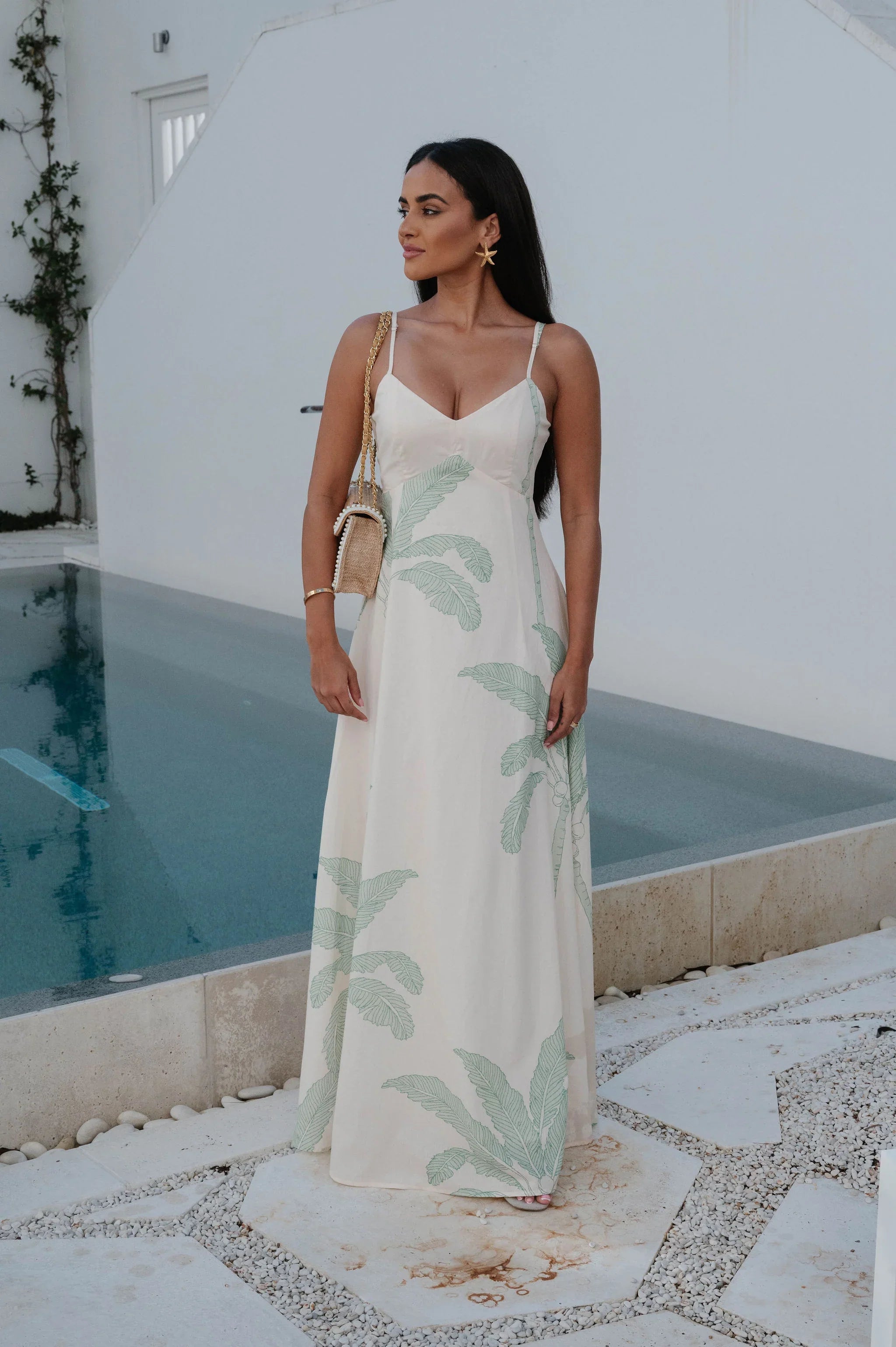 Palm Tree Maxi Dress-Green