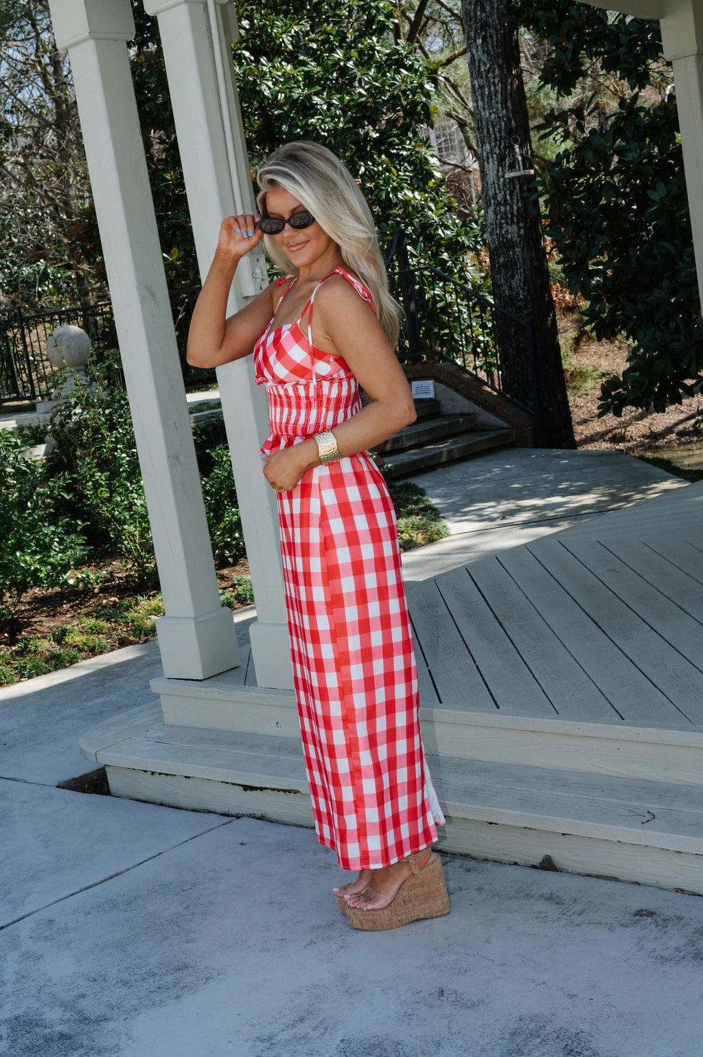 Collier Gingham Skirt Set-Red/White