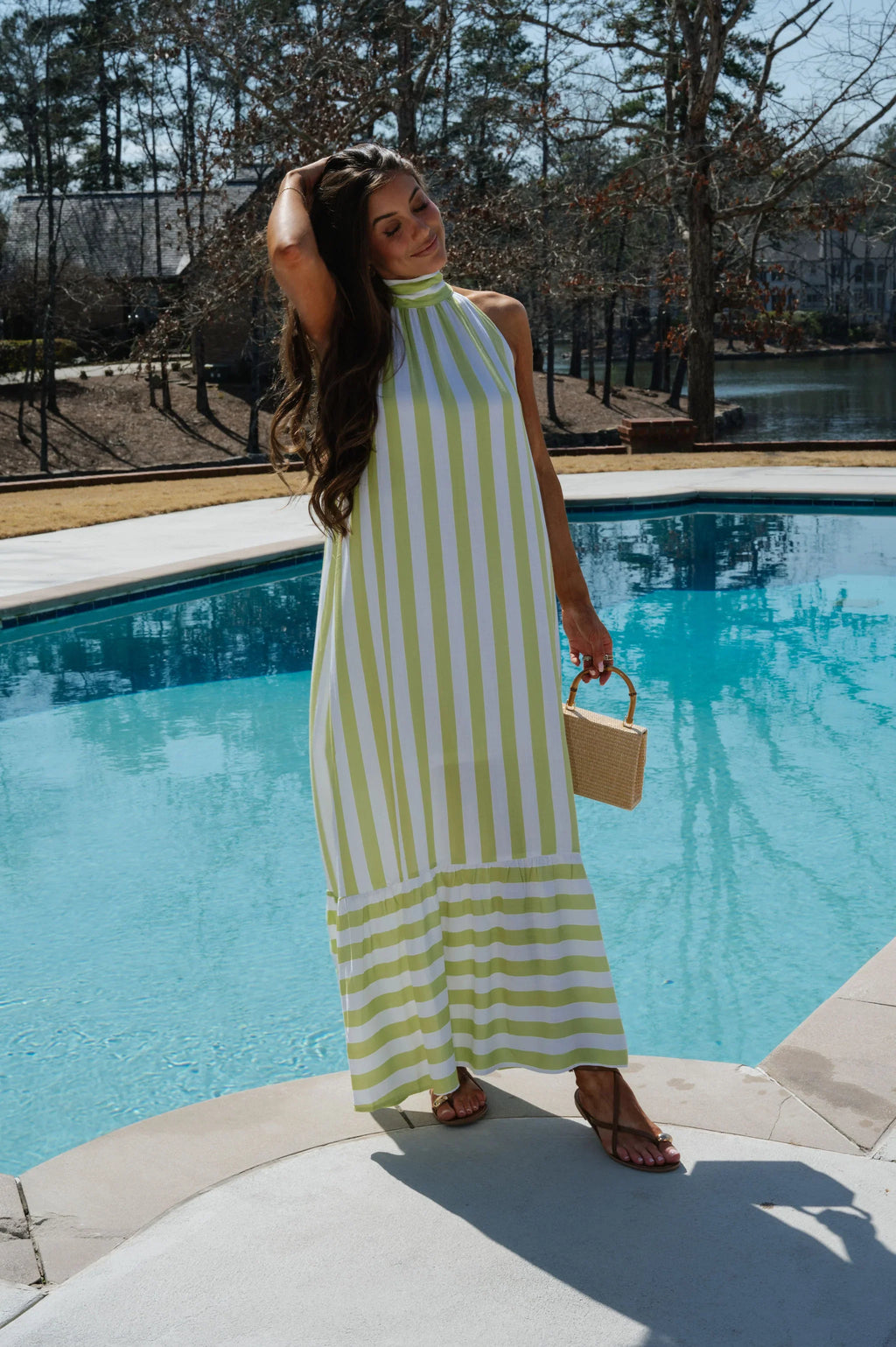 Kylie Striped Maxi Dress-Lime
