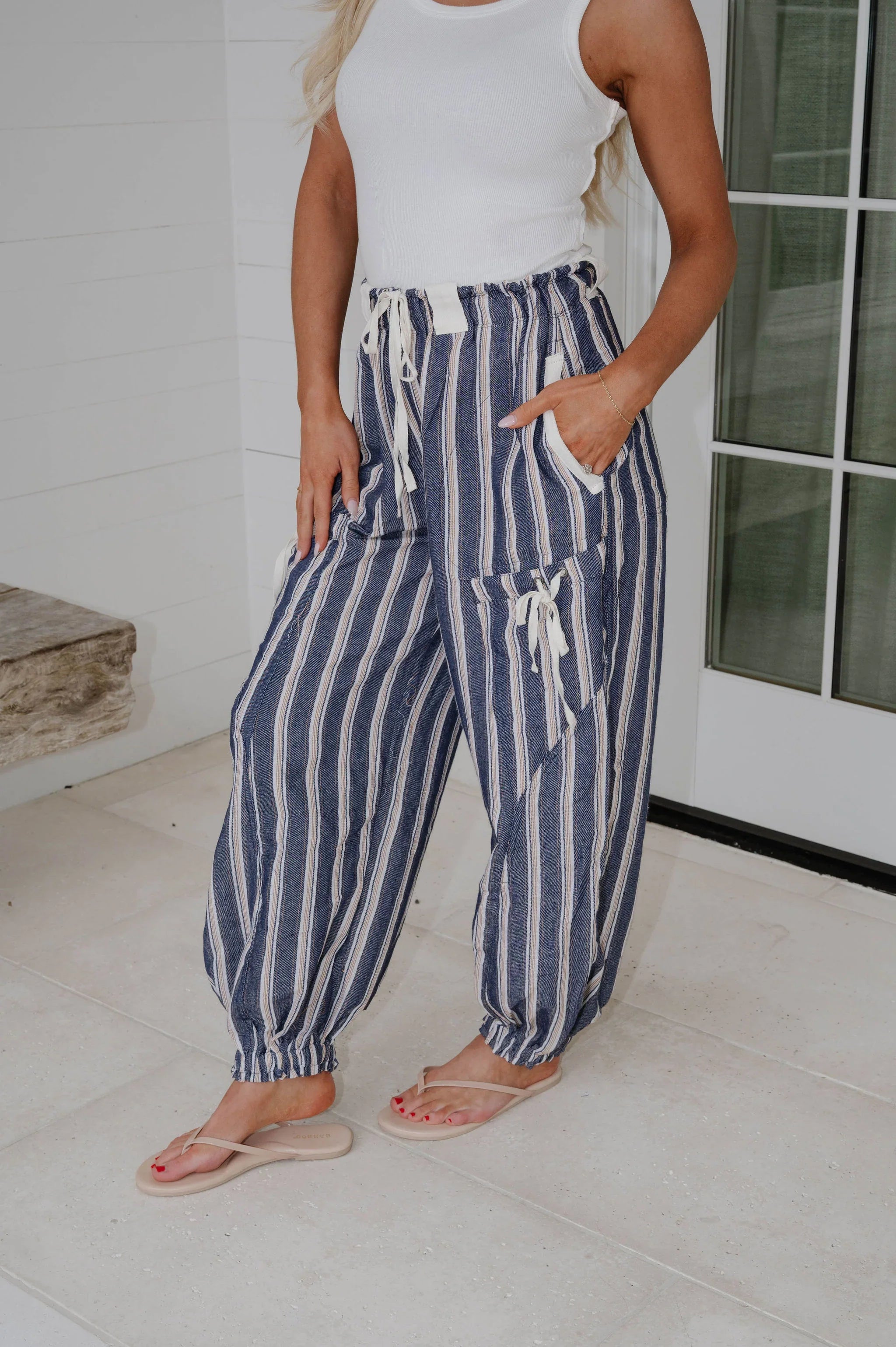 Marlow Striped Jogger Pants-Navy