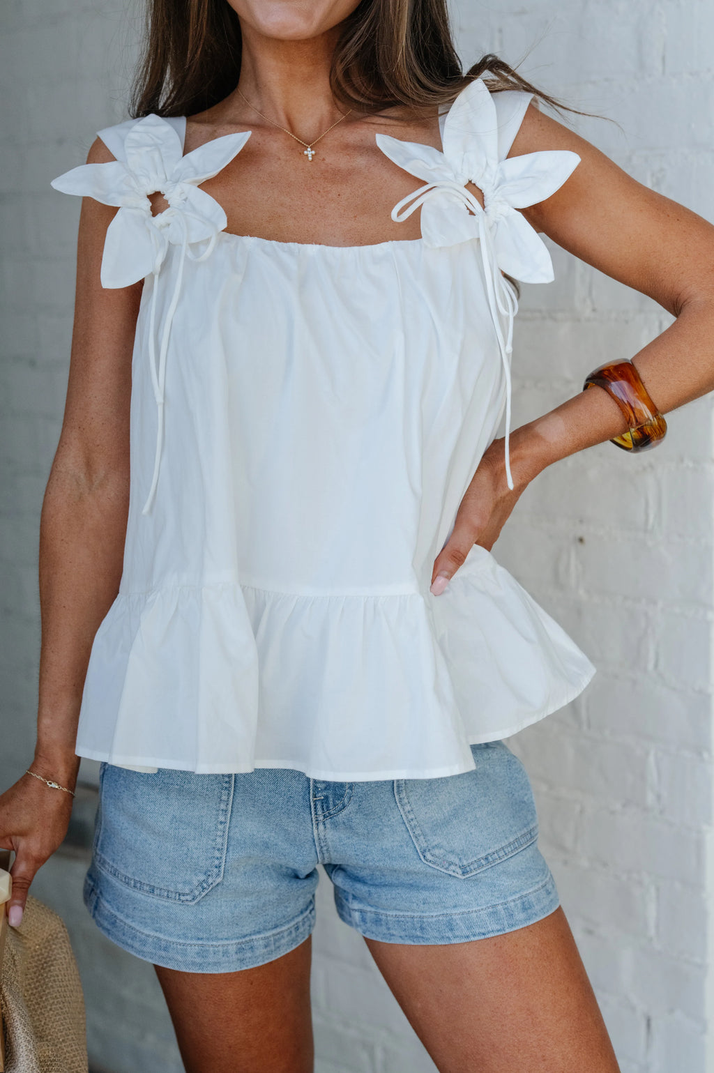 Jesse Peplum Floral Top-Off White