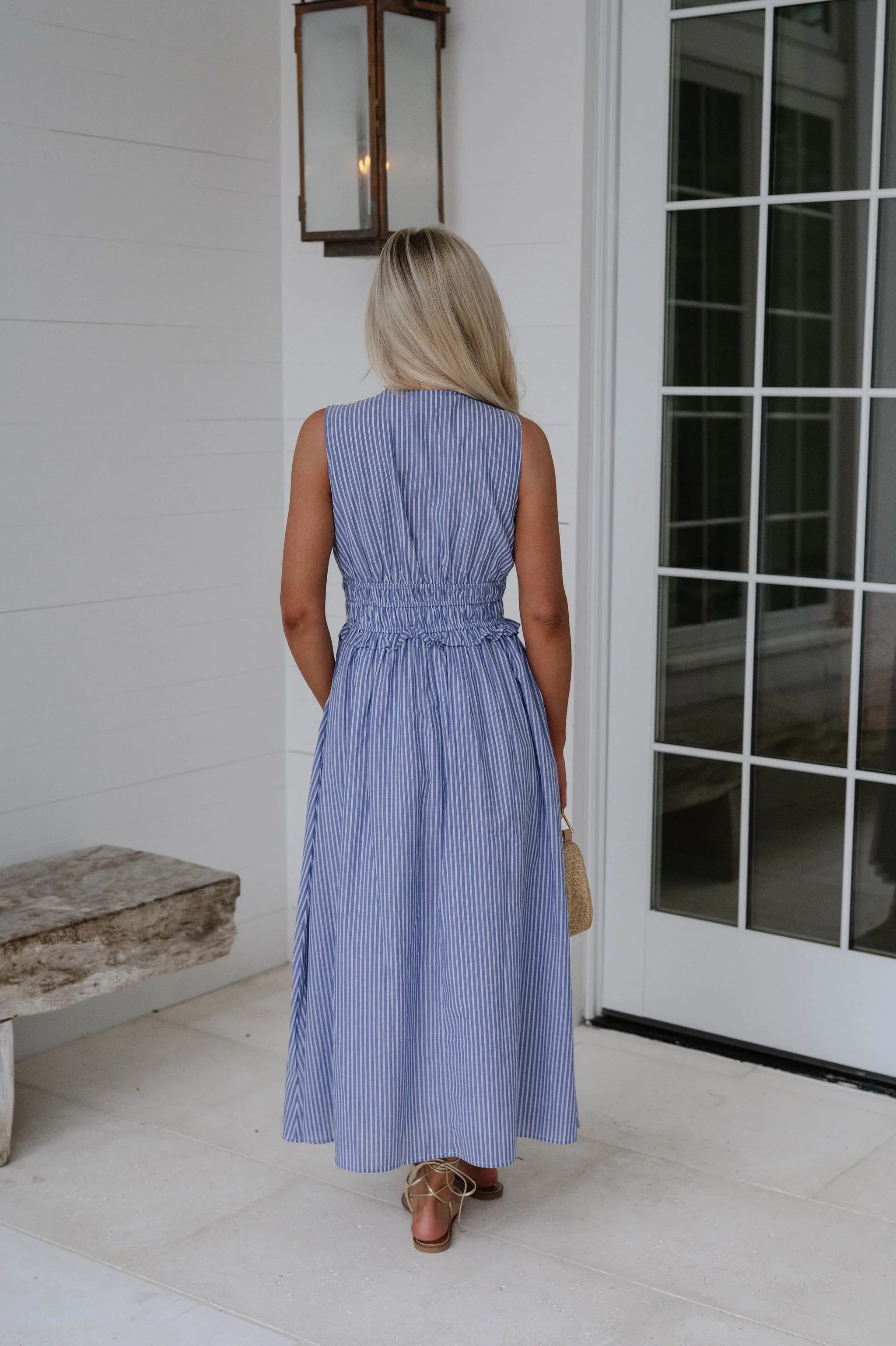 Alice Striped Midi Dress-Denim/White