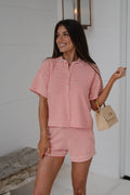 Miah Stripe Knit Shorts Set-Ecru/Red