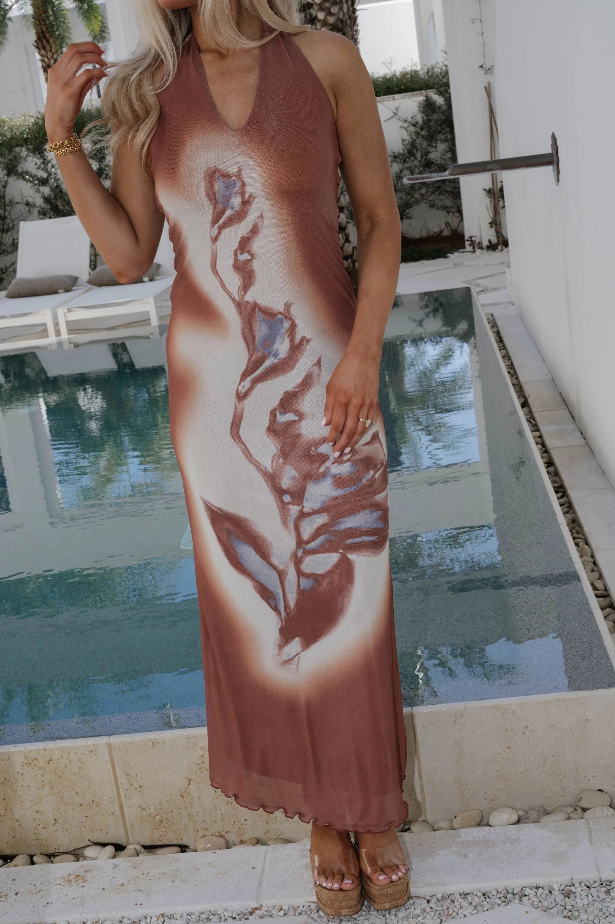 Ansley Maxi Halter Dress-Terracotta