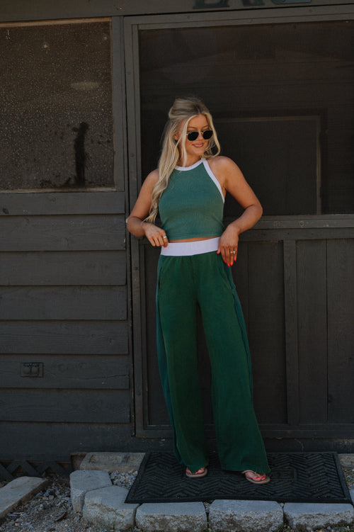 Bloom High-Neck Crop Top-Forest