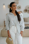 Harrison Oversized Striped Top-Off White/Blue