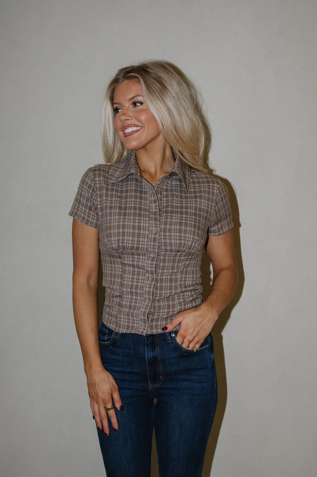 Lorane Button Up Top-Olive