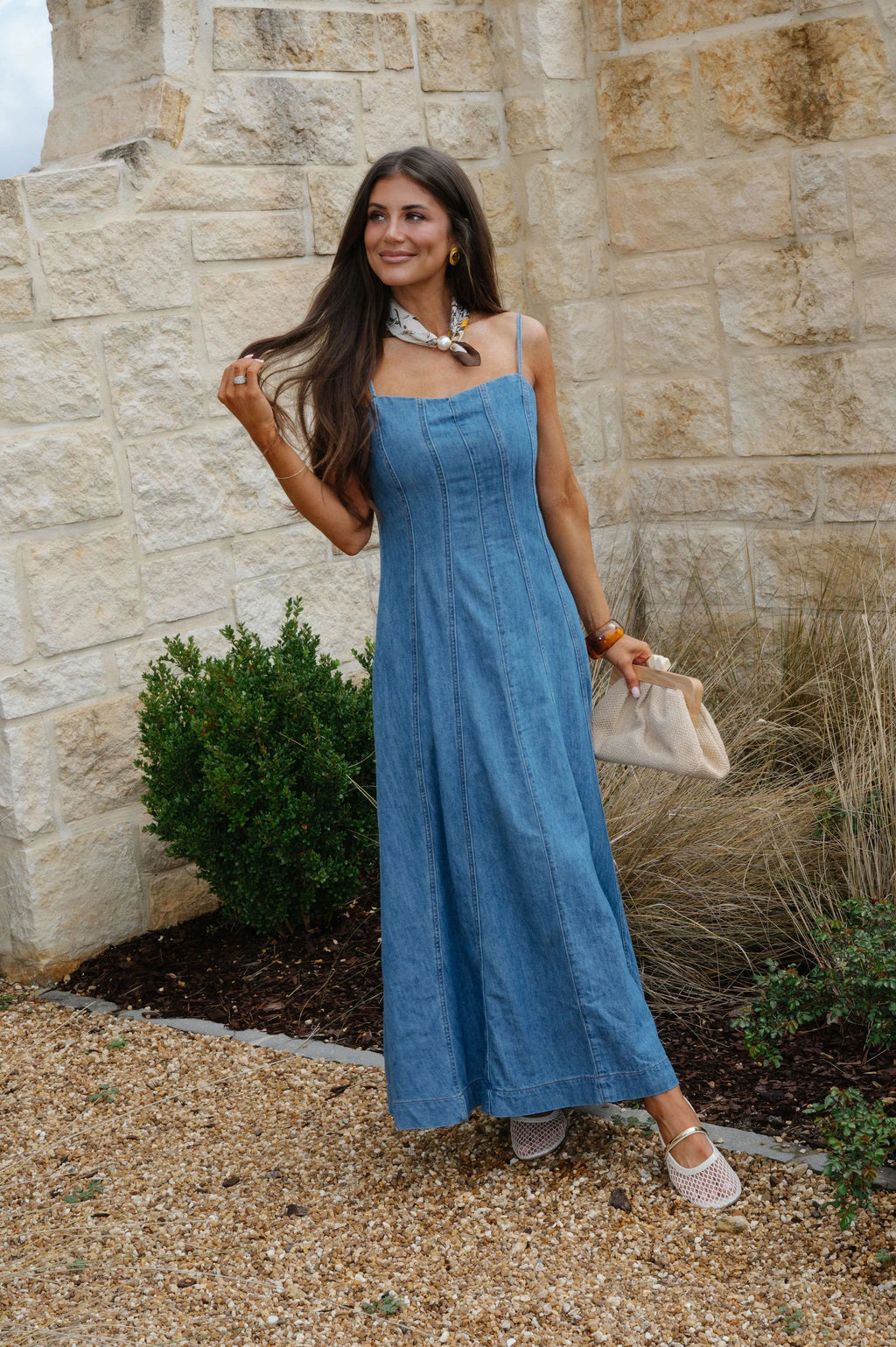Parker Paneled Maxi Dress-Washed Denim
