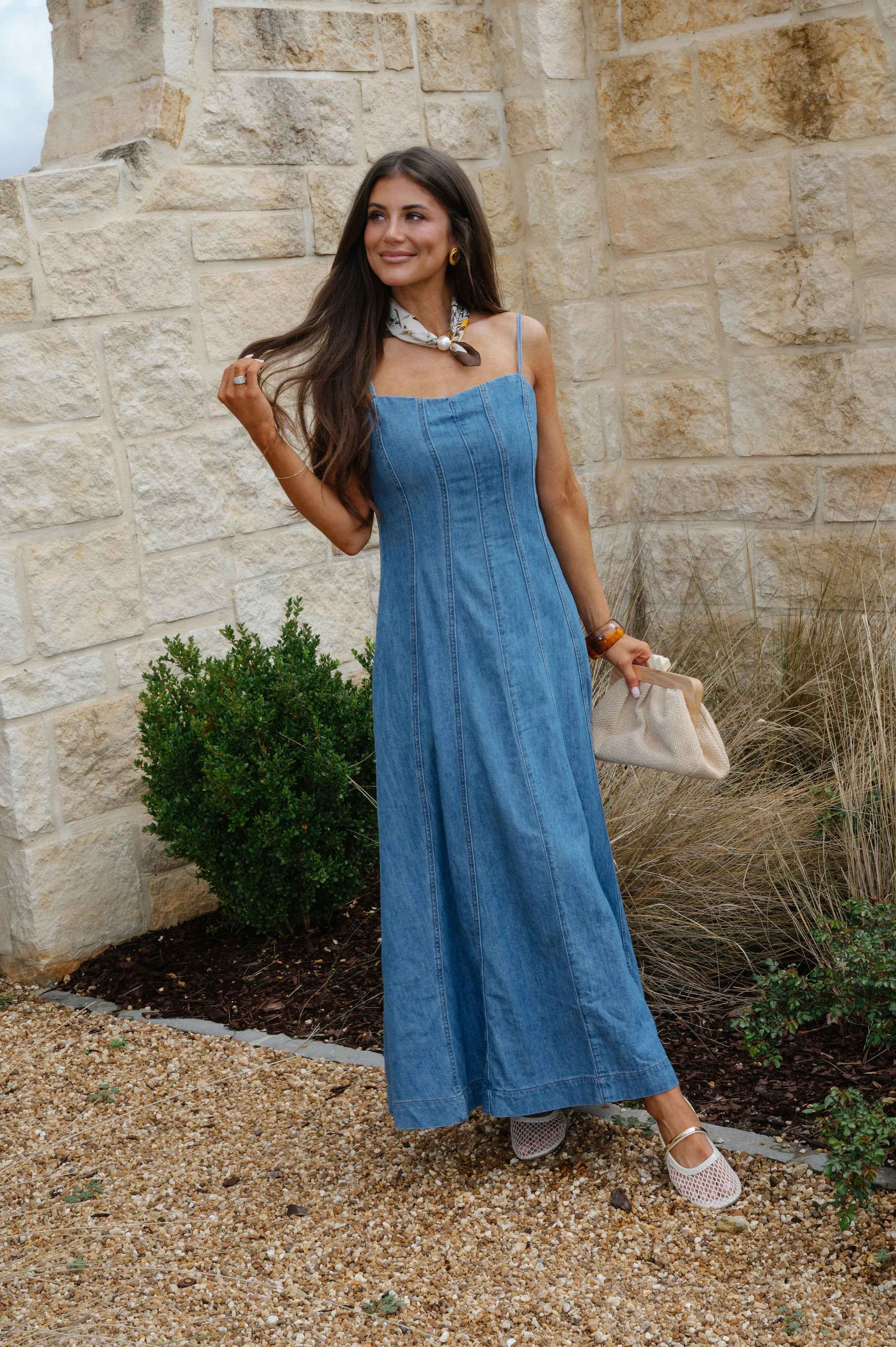 Parker Paneled Maxi Dress-Washed Denim