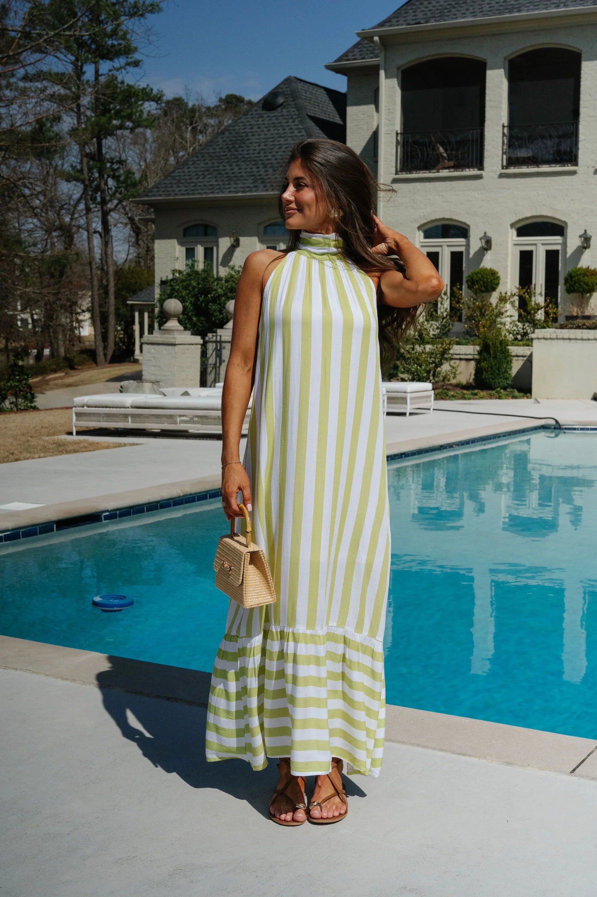 Kylie Striped Maxi Dress-Lime