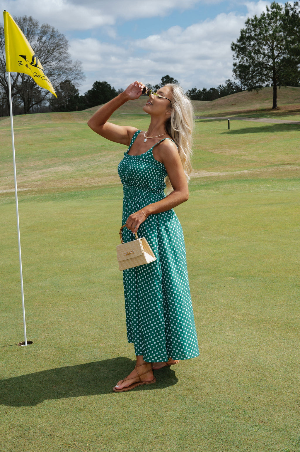 Carrie Polka Dot Midi Dress-Kelly Green