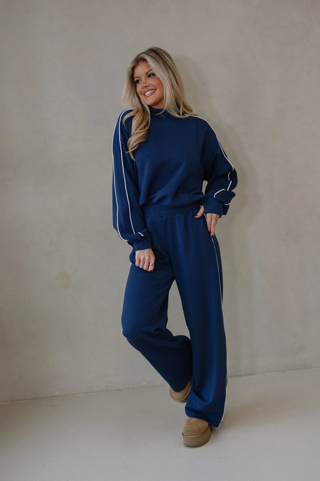 Piper Scuba Pants Set-Navy/Cream