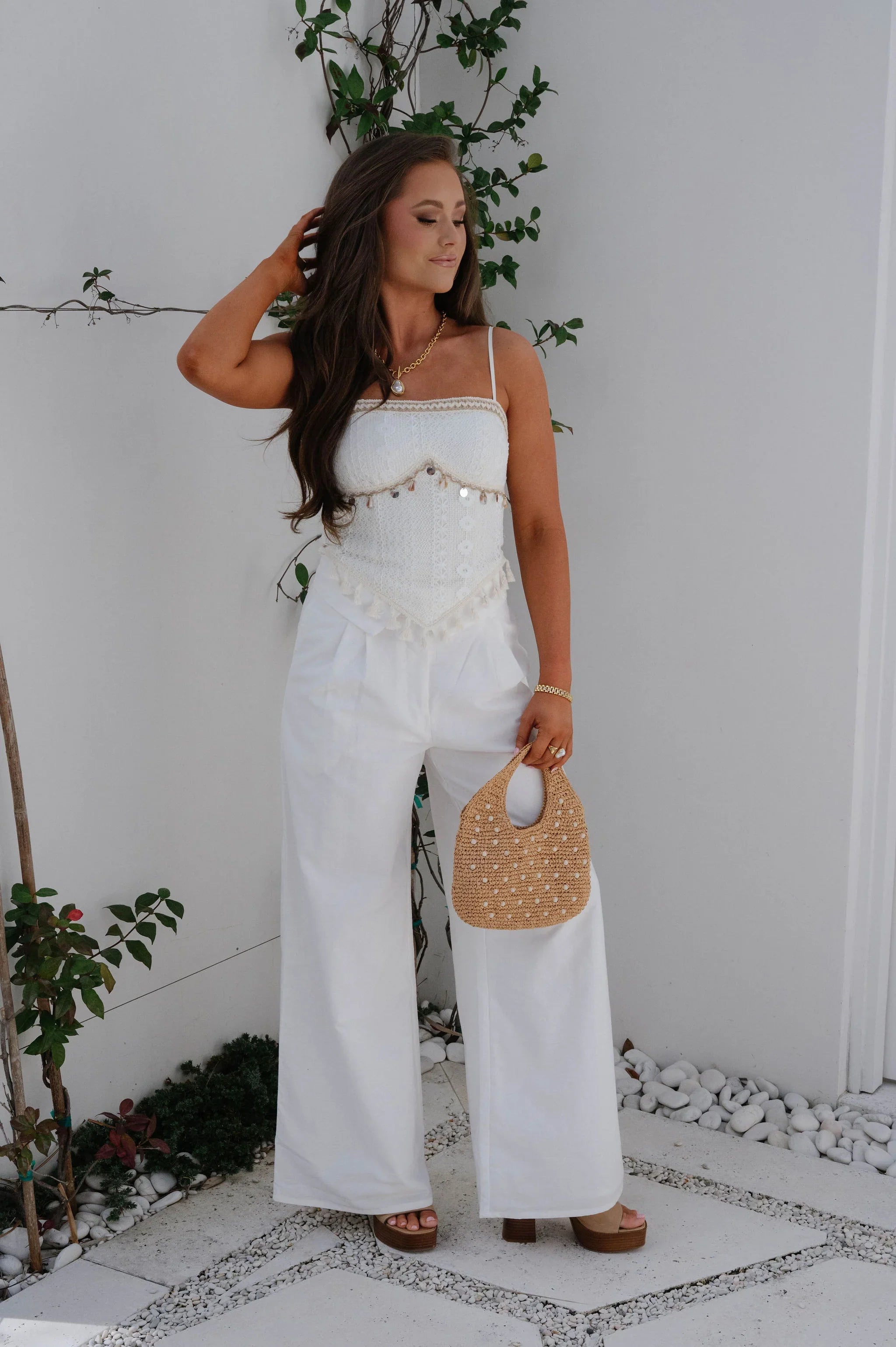 Linen Fold Over Pants- Off White