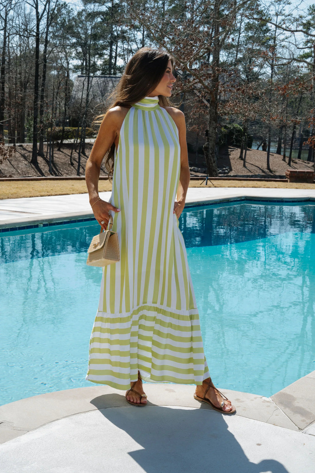 Kylie Striped Maxi Dress-Lime
