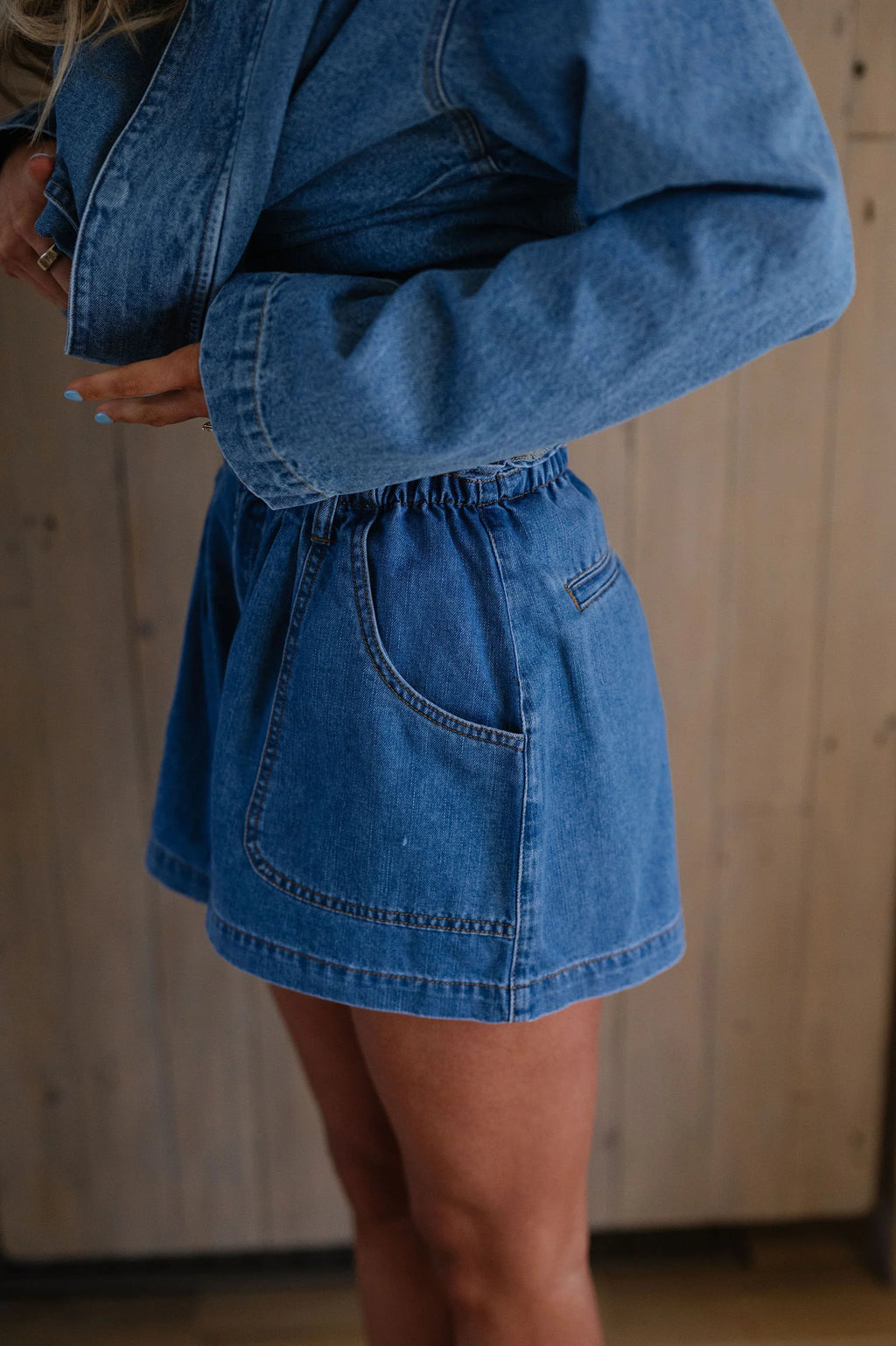 Fallon Wide Leg Shorts-Denim