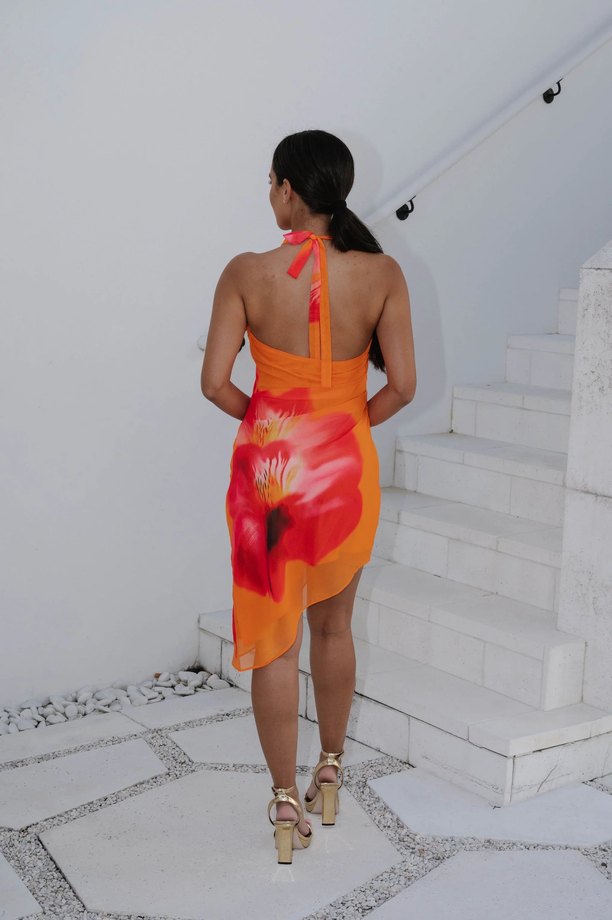 Nori Halter Mini Dress-Orange/Pink