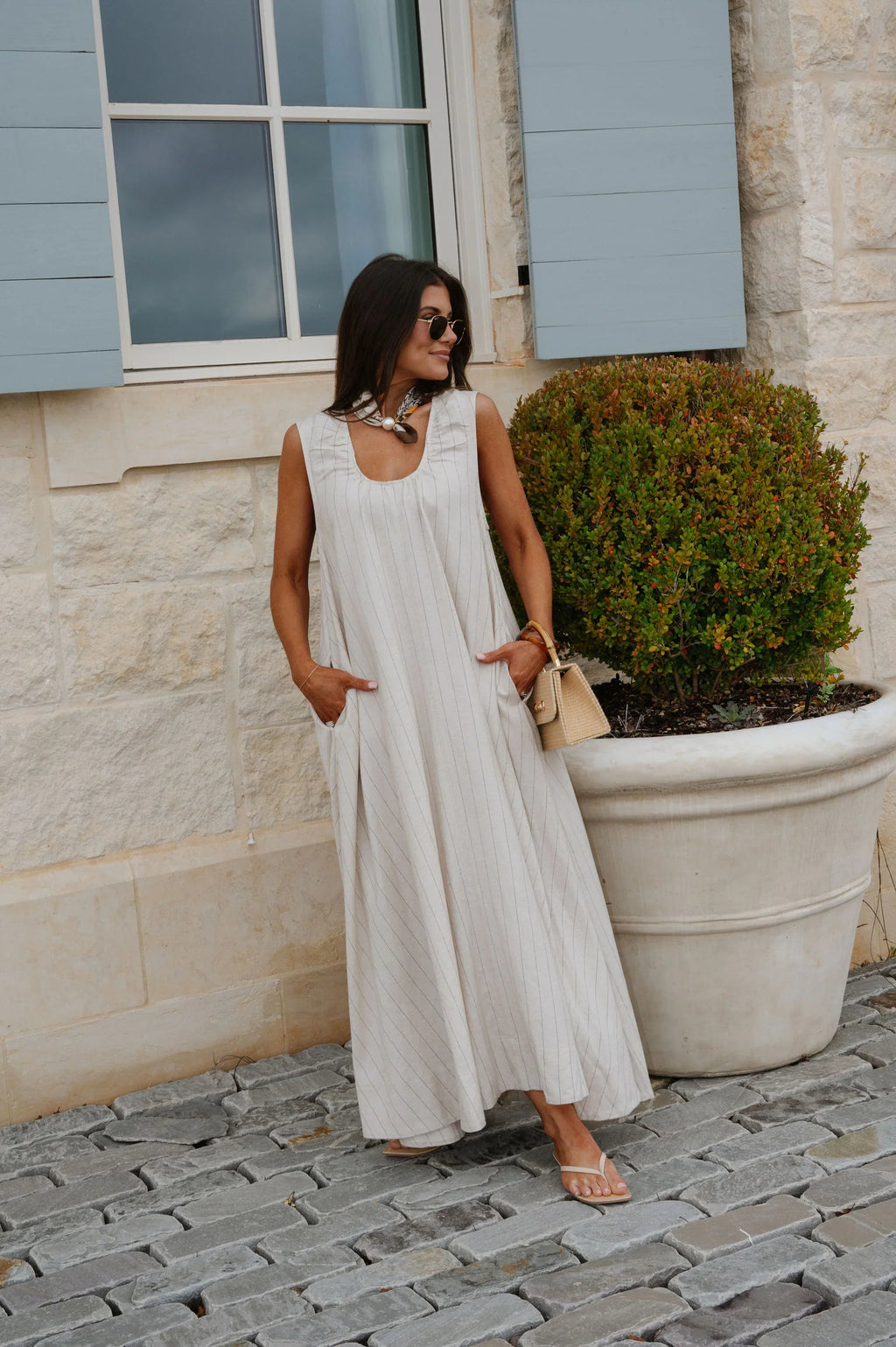 Clare Striped Maxi Dress-Natural/Black