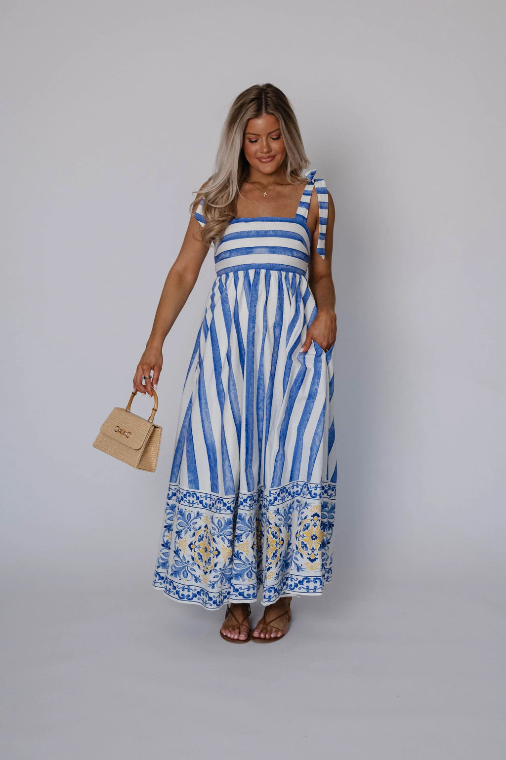 Chloe Striped Maxi Dress-Blue Multi