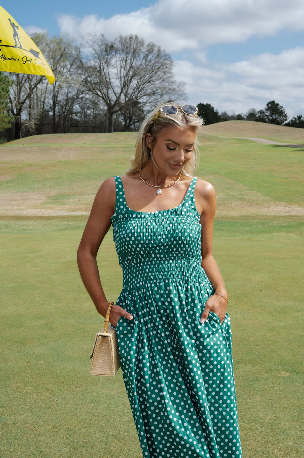 Carrie Polka Dot Midi Dress-Kelly Green