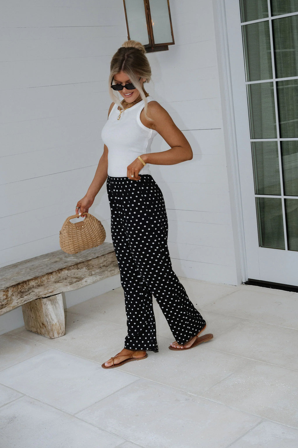 Polka Dot Satin Pants-Black