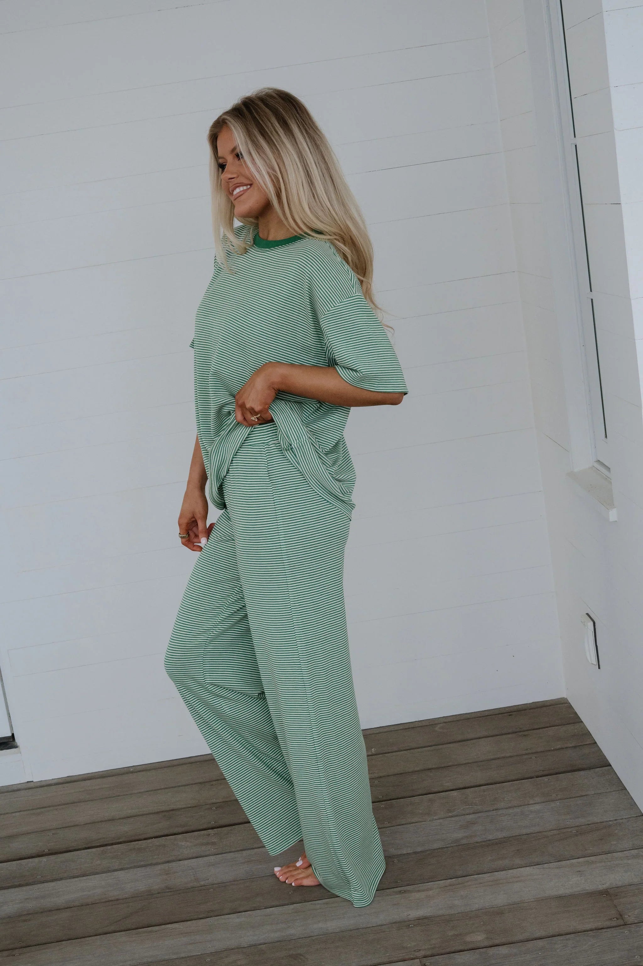 Garrison Striped Pants Set-Green