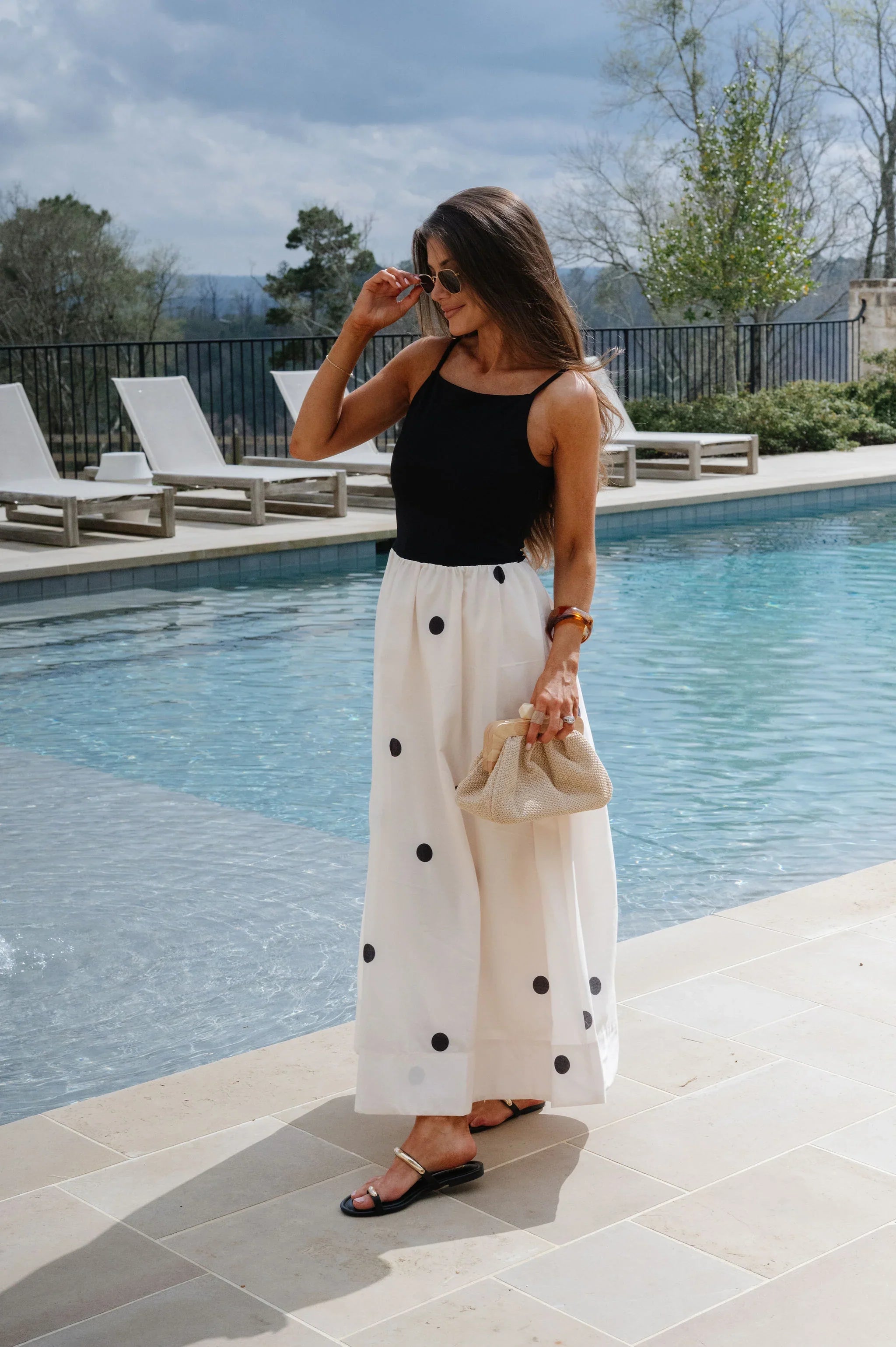 Mila Polka Dot Maxi Dress-Black