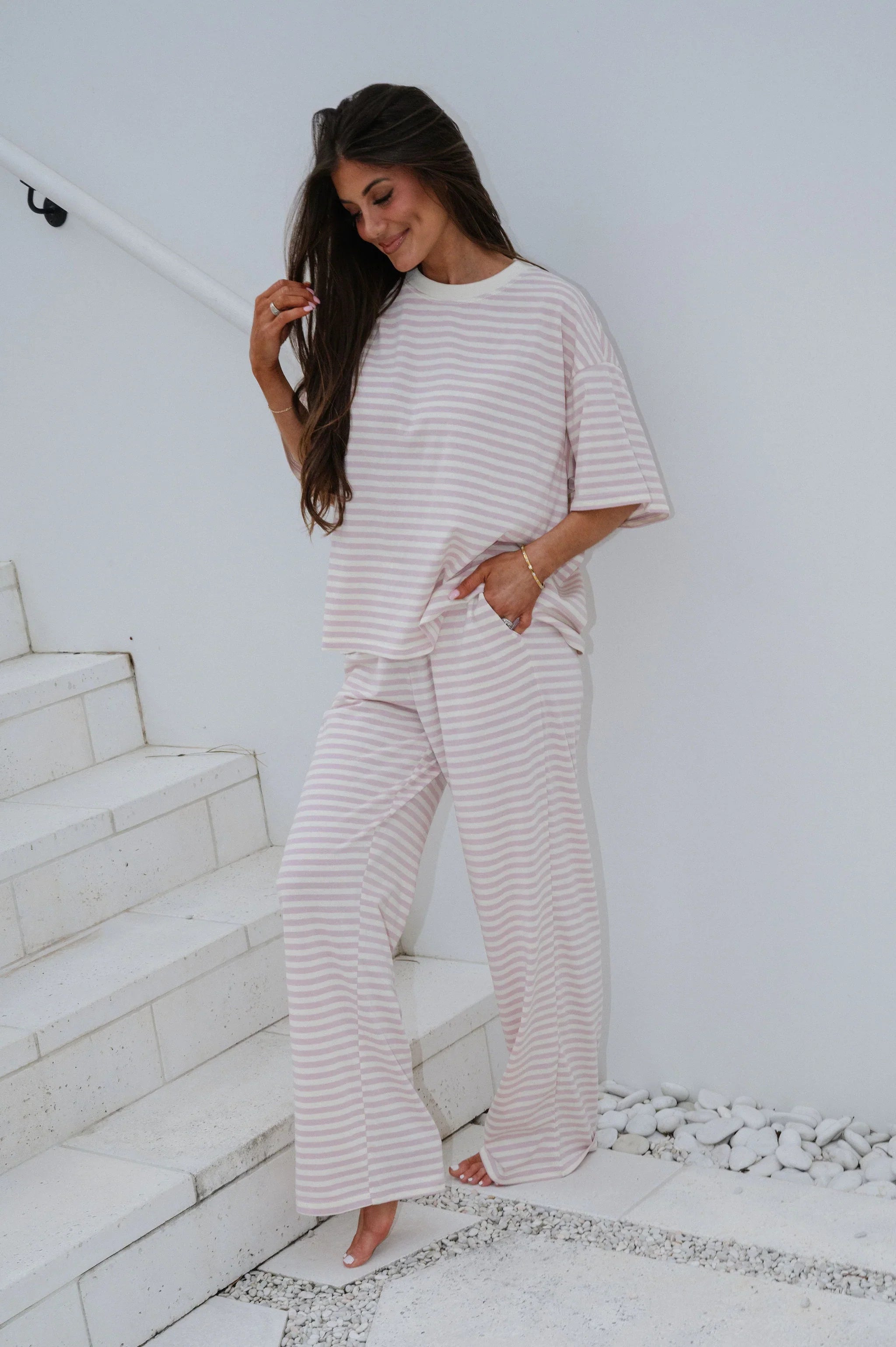 Quince Striped Pants Set-Light Lilac Pink