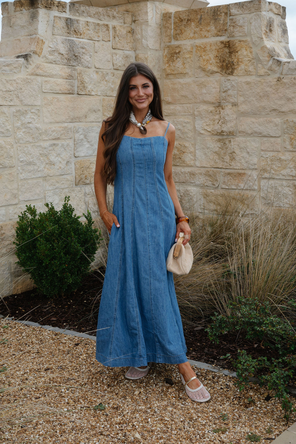 Parker Paneled Maxi Dress-Washed Denim